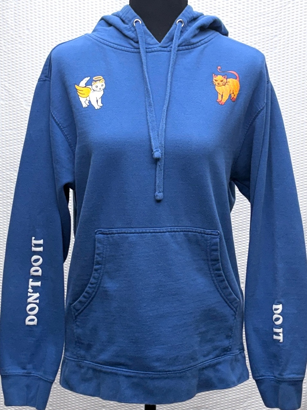 Emma Chamberlain Do It Don't Do It Angel Devil Cat Hoodie Womens S Blue